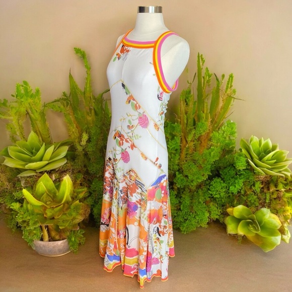 Didier Parakian Floral Art Printed Flowy Maxi Dress | Boho Gypsy Vintage - Picture 6 of 9